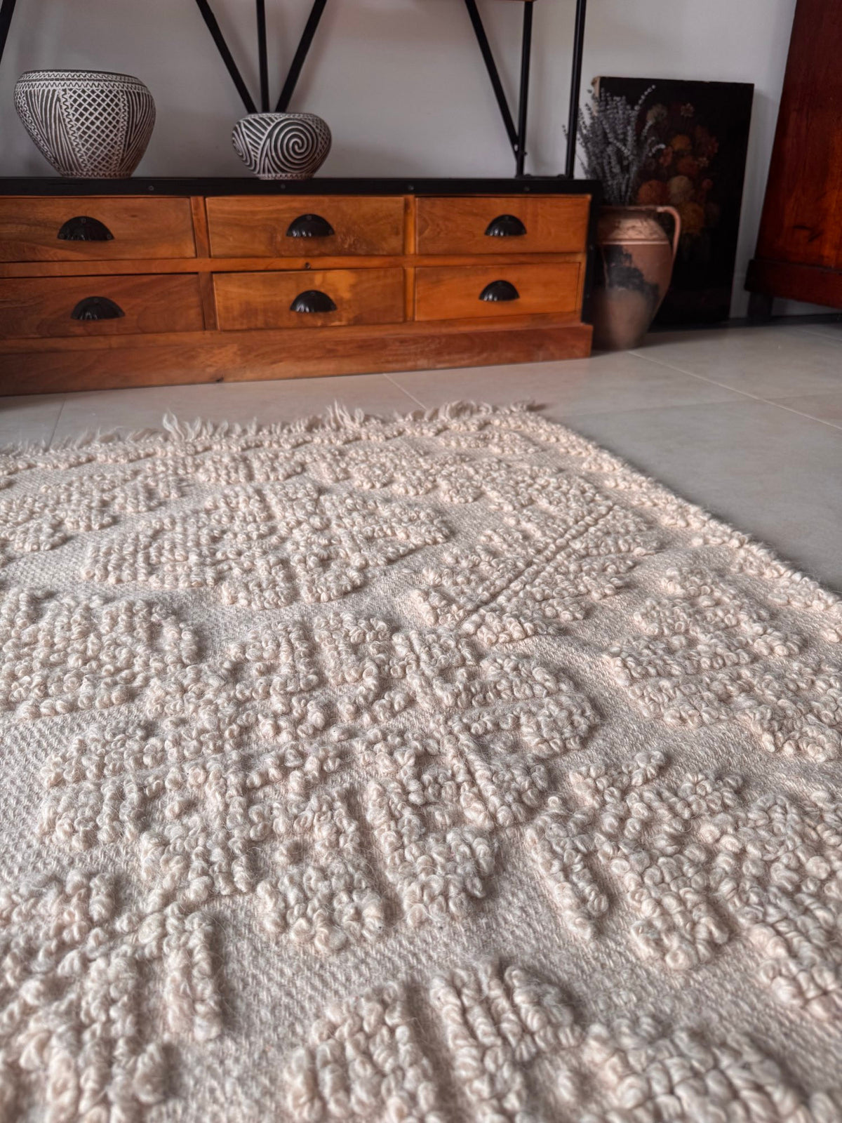 Handwoven Geometric Romanian Wool Rug, 223x183 cm, view 11