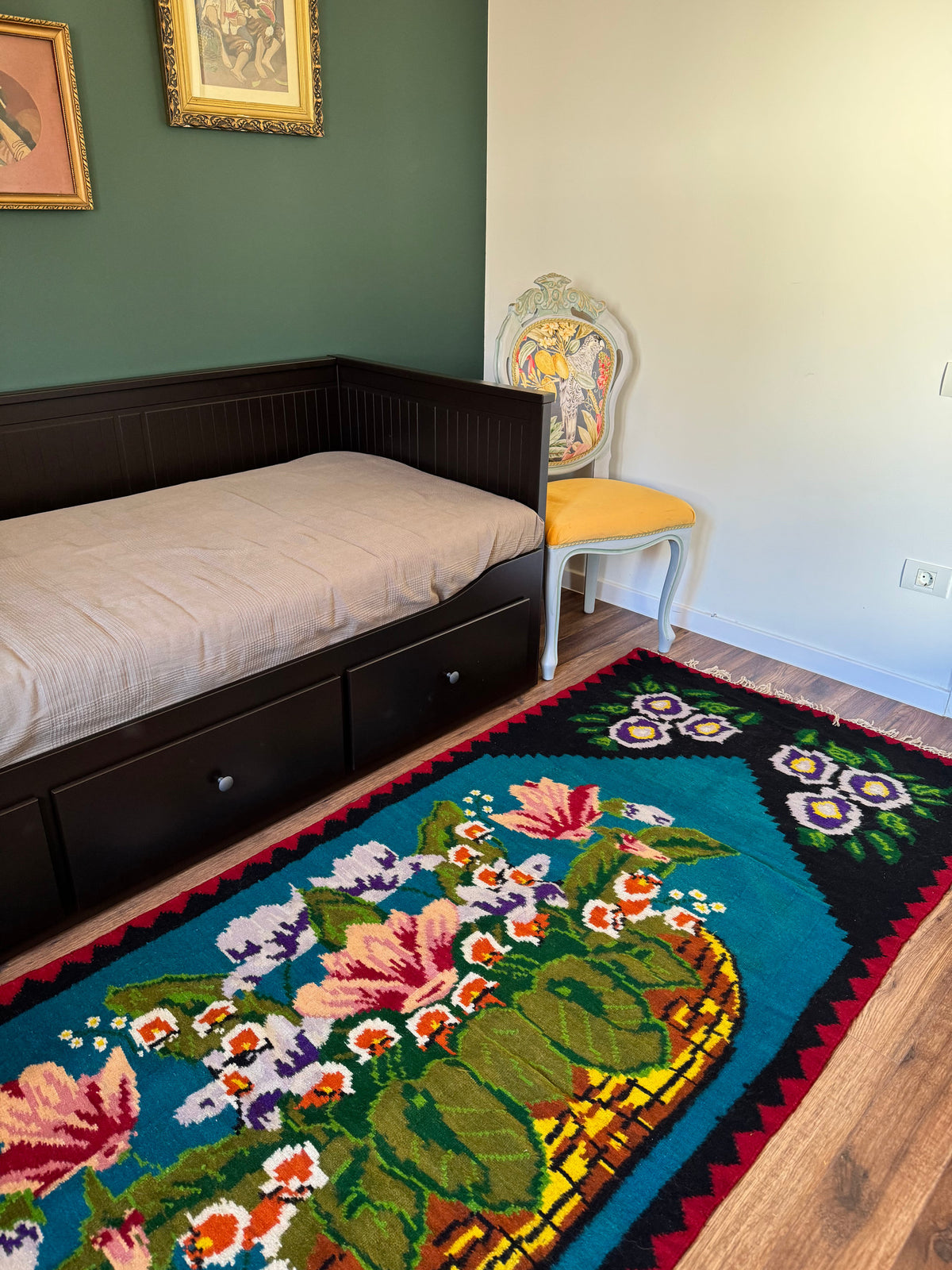 Handwoven Blue Floral Romanian Wool Runner Rug, 285x106 cm, view 11