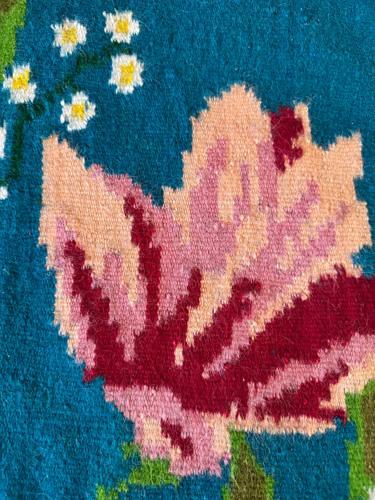 Handwoven Blue Floral Romanian Wool Runner Rug, 285x106 cm, view 7