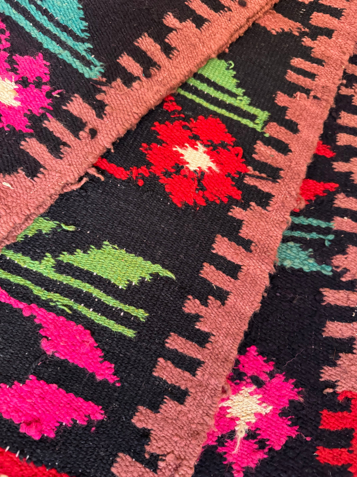 Handwoven Black Floral Romanian Wool Runner Rug, 336x33 cm, view 14