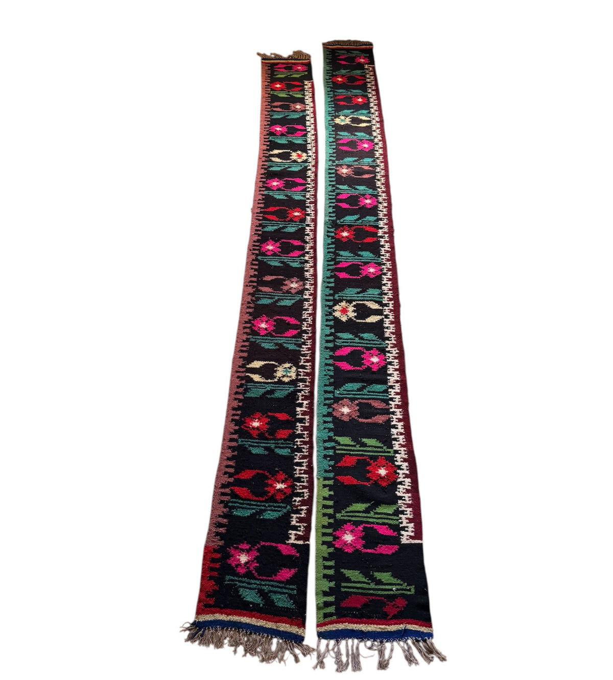 Handwoven Black Floral Romanian Wool Runner Rug, 336x33 cm, view 3