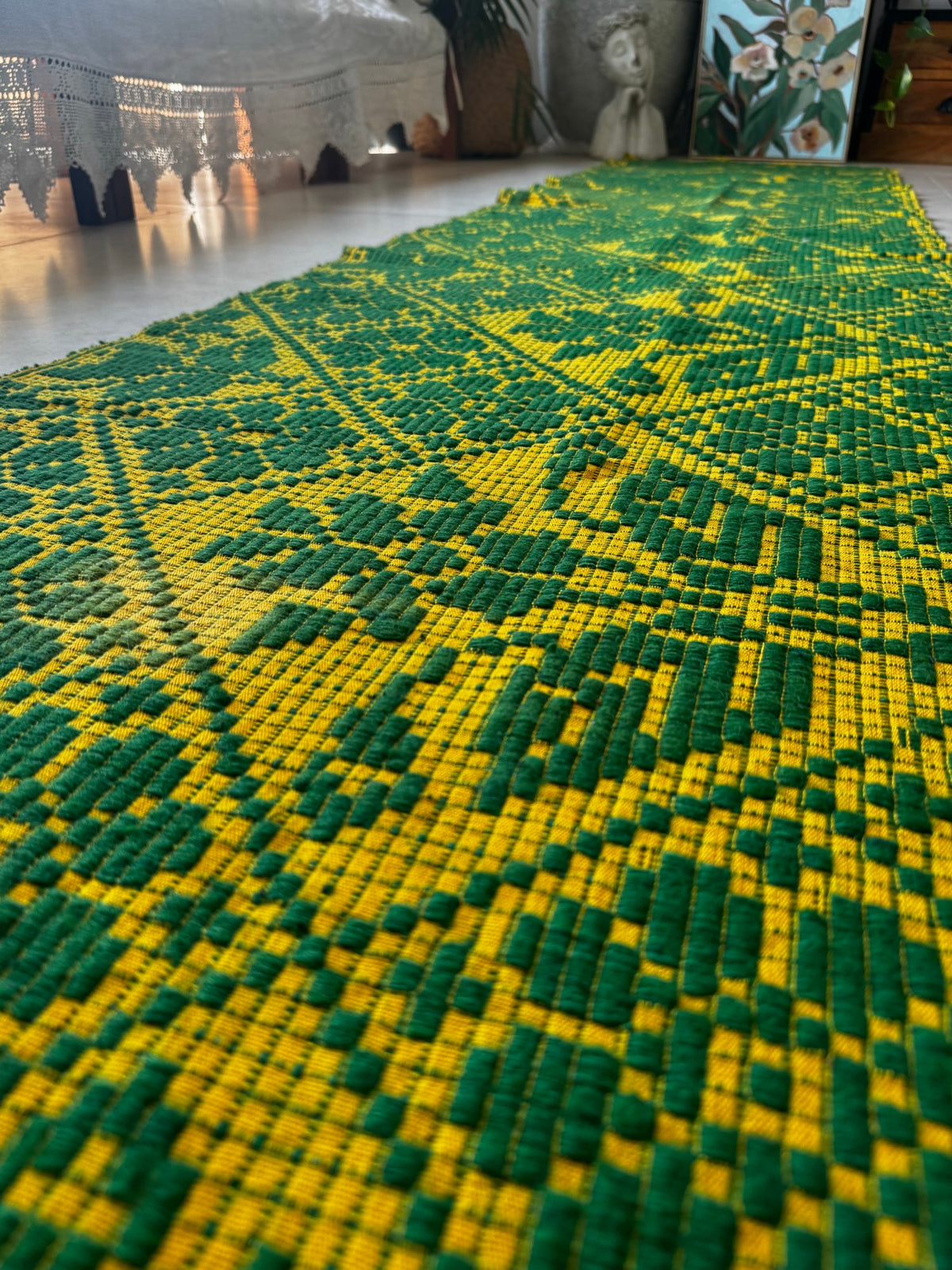 Handwoven Green Floral Romanian Wool Runner Rug, 450x65 cm, view 13
