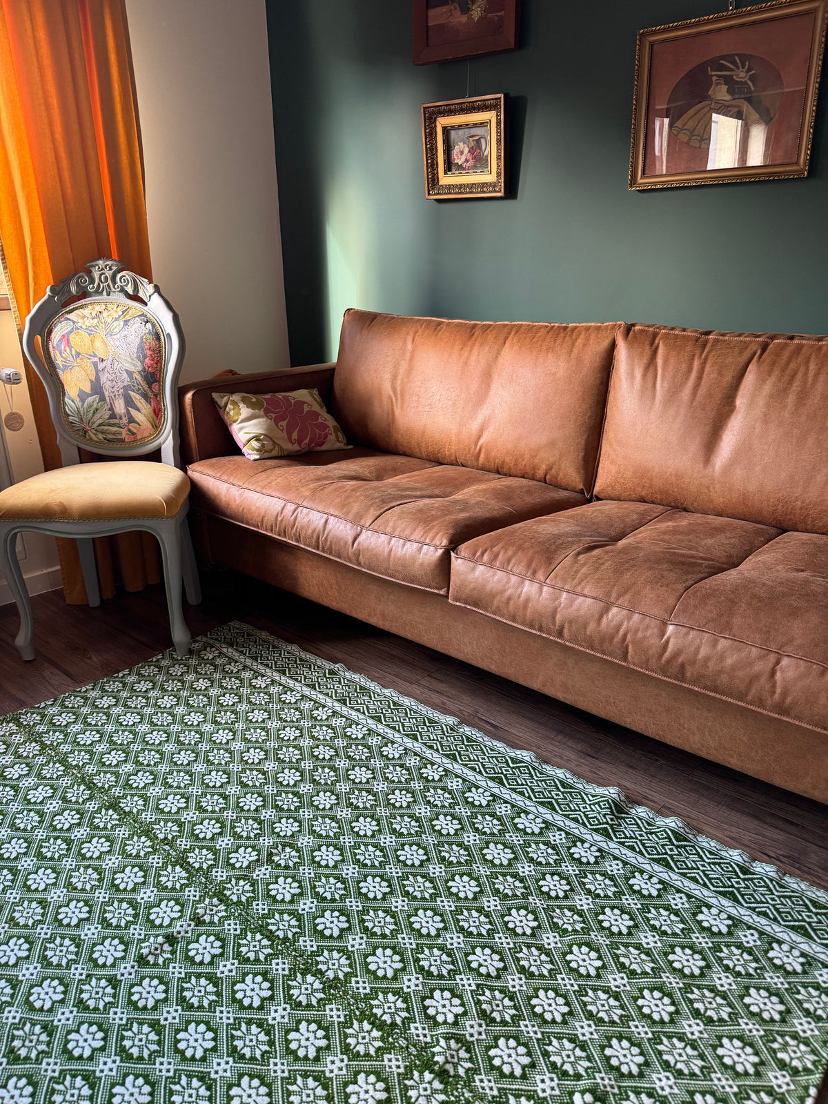 Vintage Green Geometric Romanian Wool Rug, 177x140 cm, view 15