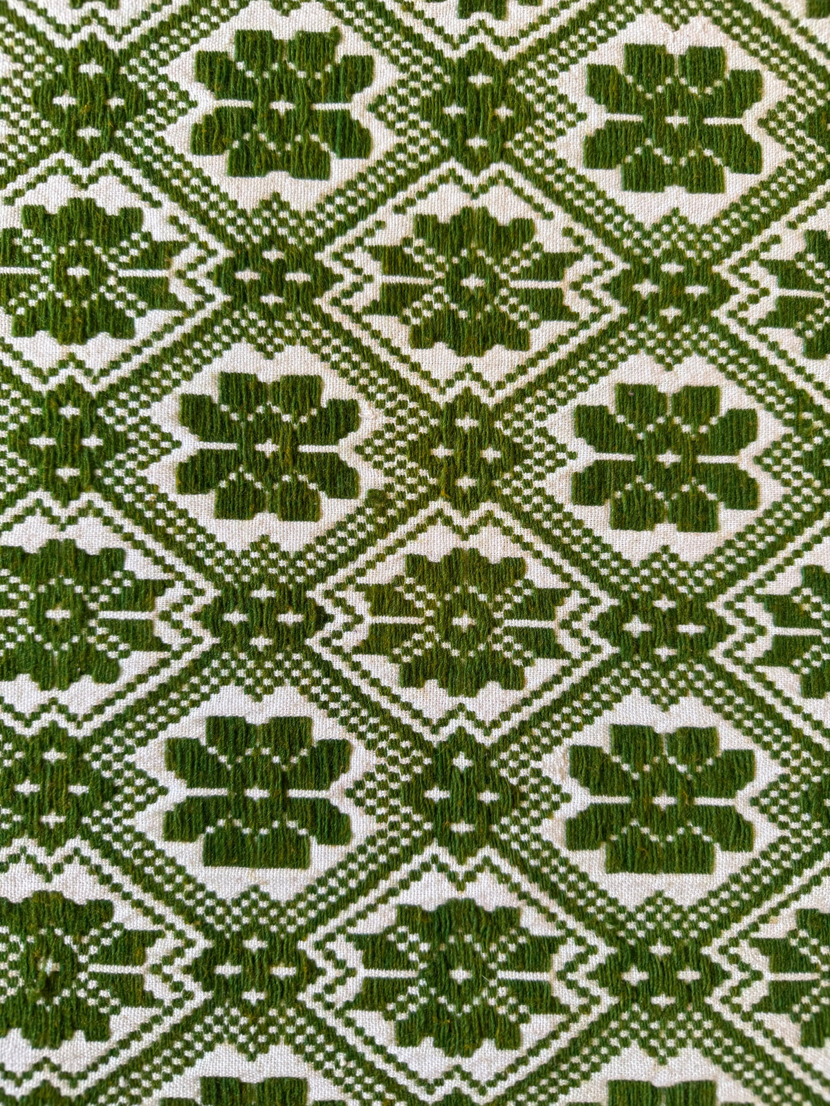 Vintage Green Geometric Romanian Wool Rug, 177x140 cm, view 5