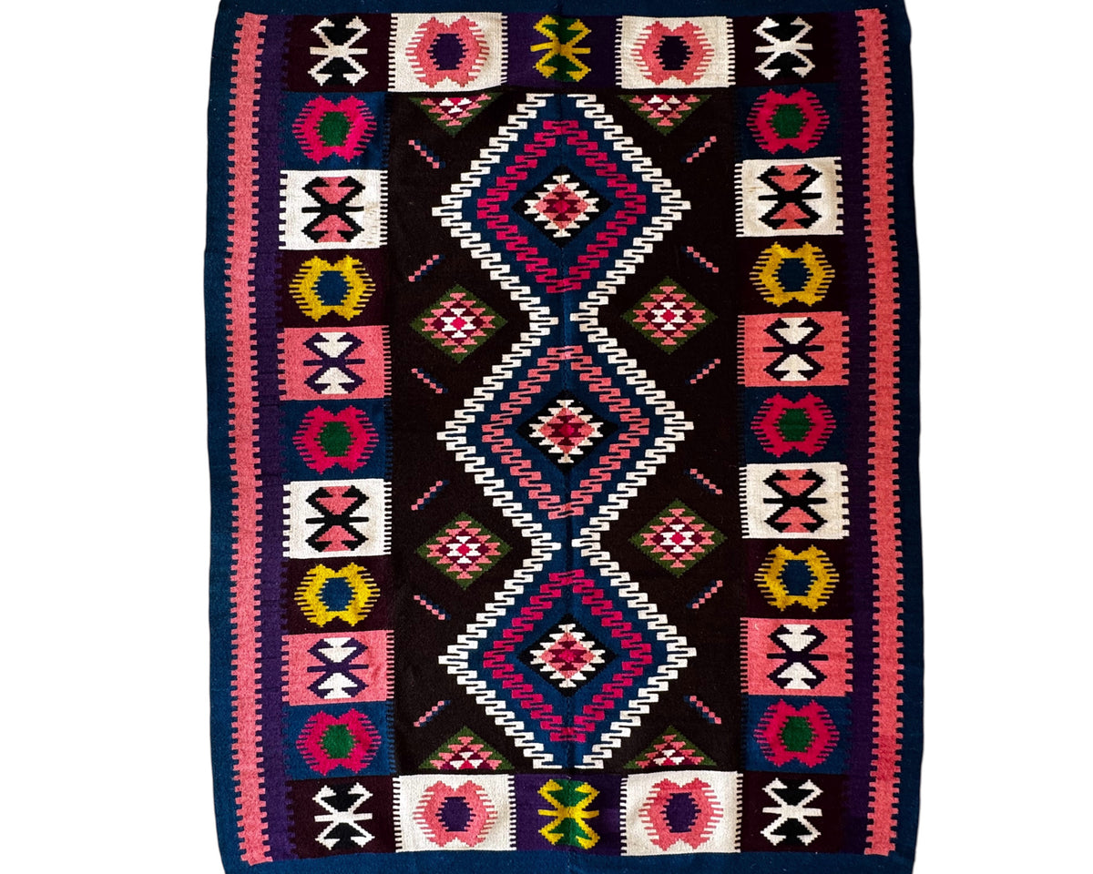 Vintage Reversible Banat Folk Wool Kilim, 210x150 cm