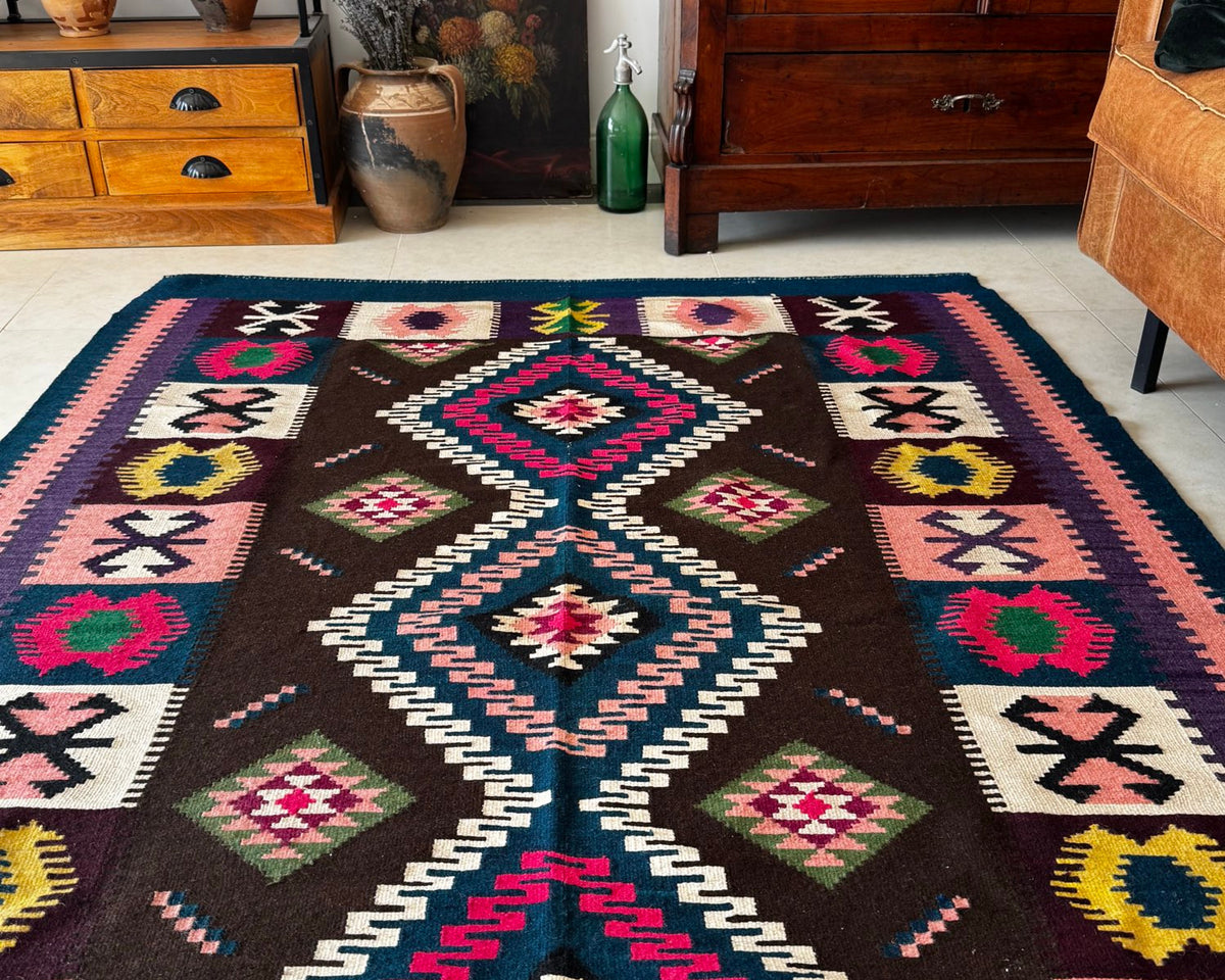 Vintage Reversible Banat Folk Wool Kilim, 210x150 cm, view 15