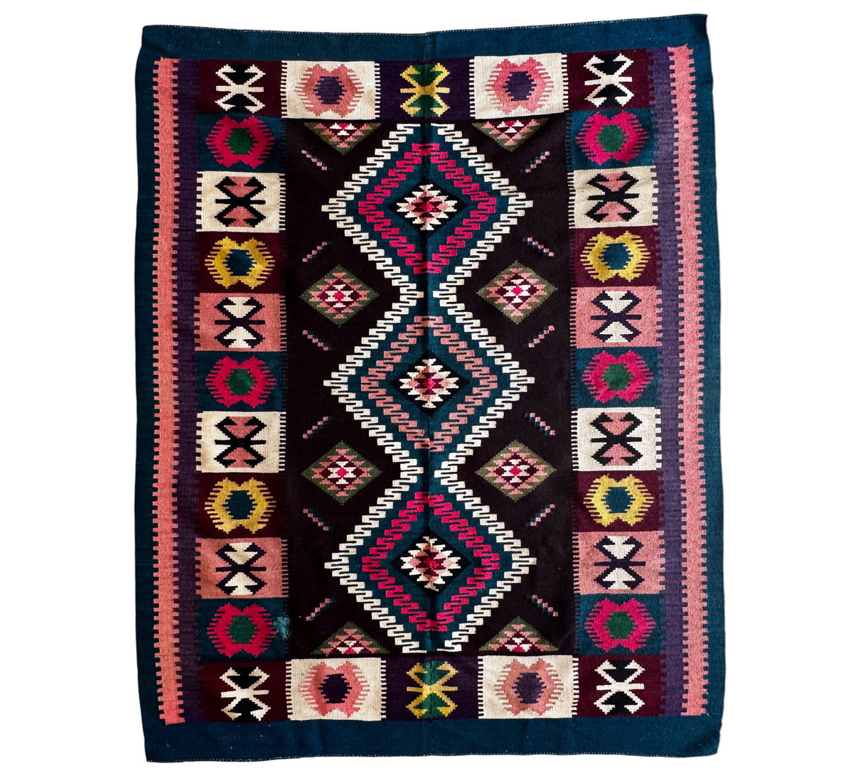 Vintage Blue Geometric Banat Wool Kilim Rug, 210x150 cm, view 2