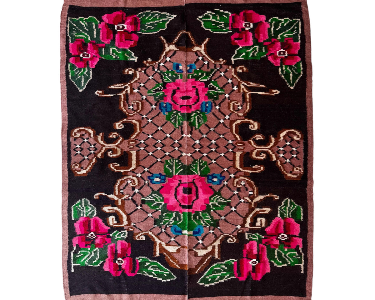Vintage Floral Banat Wool Rug, 190x150 cm