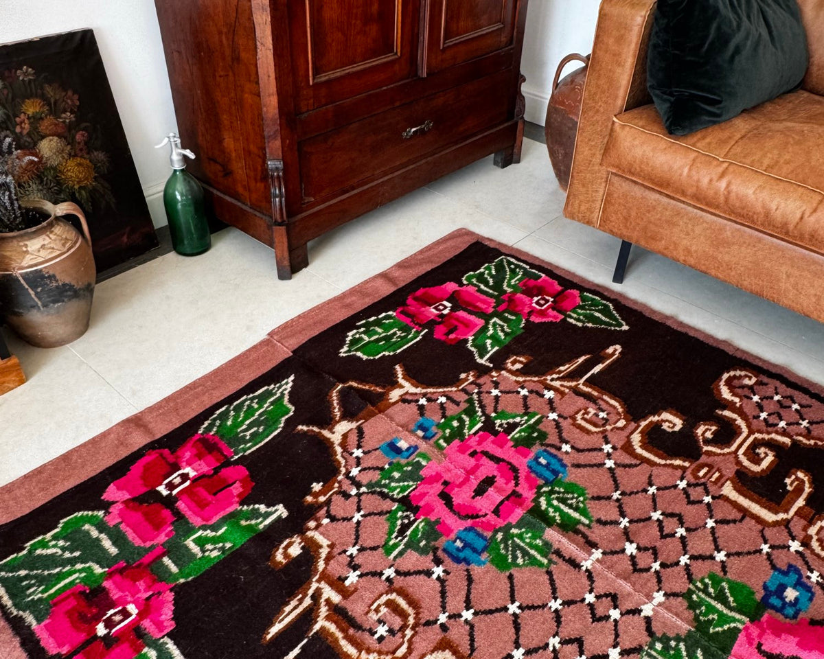 Vintage Floral Banat Wool Rug, 190x150 cm, view 4
