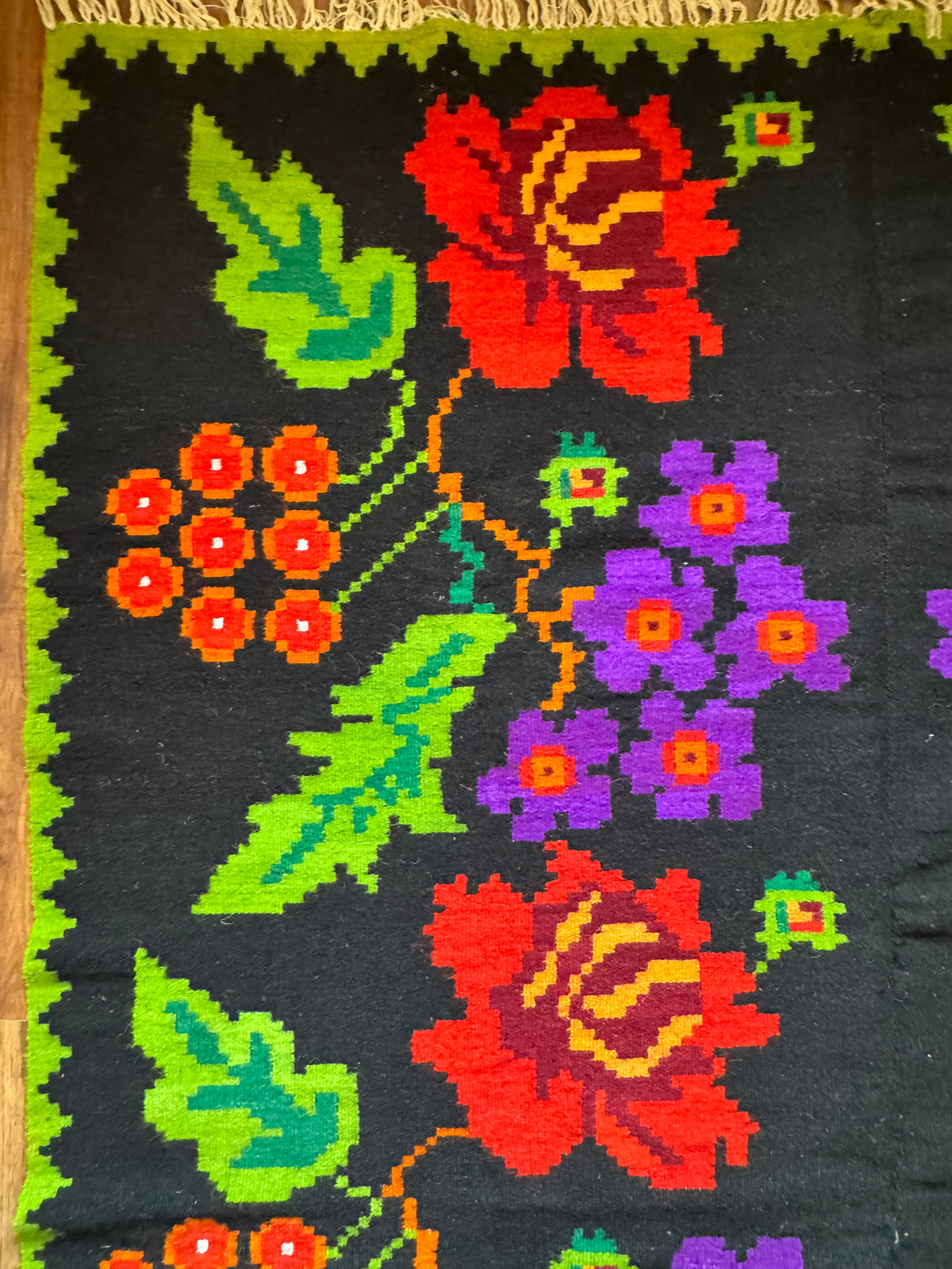 Vintage Purple & Red Floral Banat Wool Rug, 218x157 cm, view 11