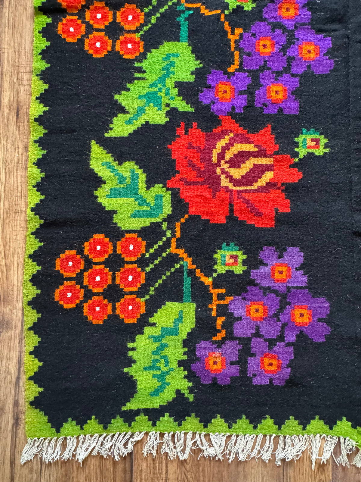 Vintage Purple & Red Floral Banat Wool Rug, 218x157 cm, view 13