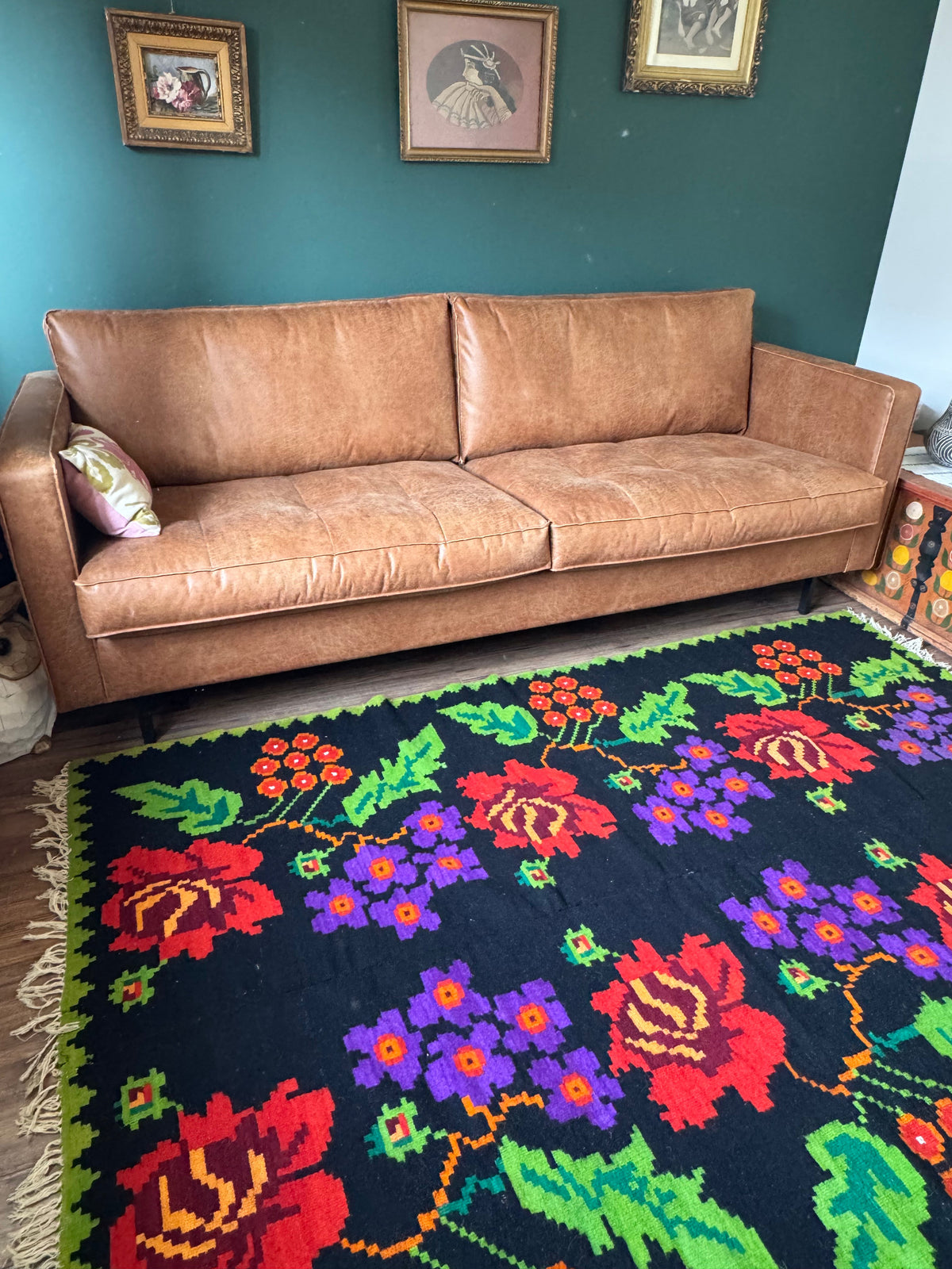 Vintage Purple & Red Floral Banat Wool Rug, 218x157 cm, view 15