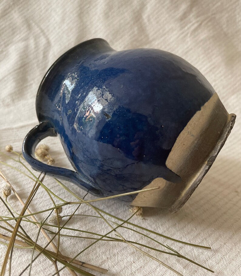 Vintage Blue Clay Pitcher, Romanian Folk Pottery, 13 cm, view 5