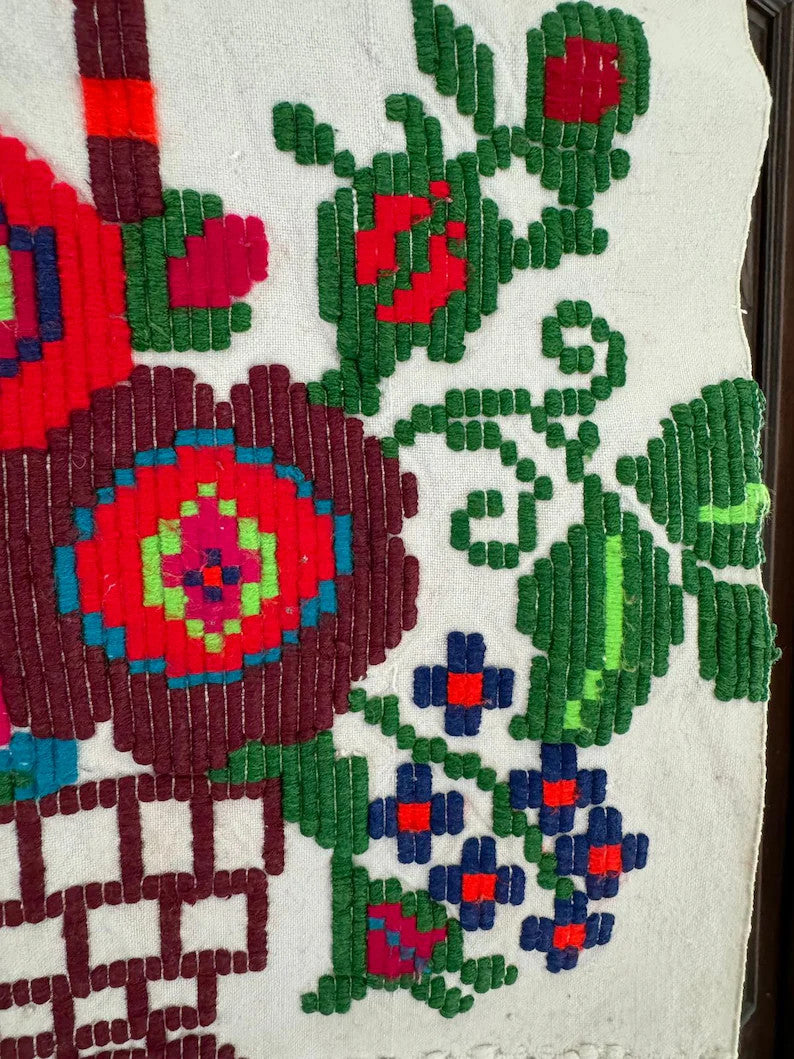 Vintage Cross-Stitch Folk Towel, Flower Baskets, 93x32 cm, view 7