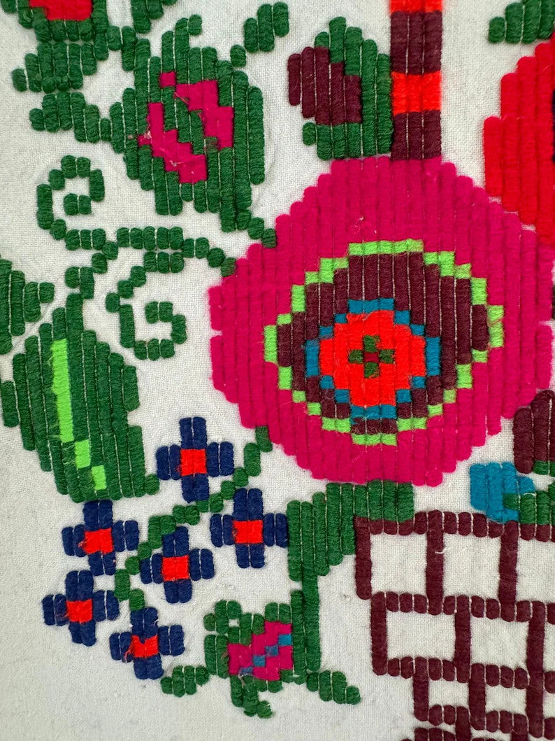 Vintage Cross-Stitch Folk Towel, Flower Baskets, 93x32 cm, view 8