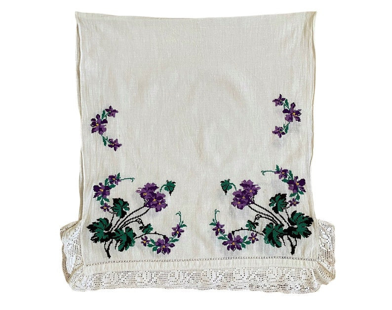 Vintage Cross-Stitch Folk Towel, Purple Flowers, 120x50 cm