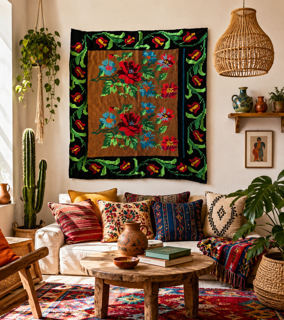 Vintage Cross-Stitch Floral Wall Hanging, 95x85 cm, view 3