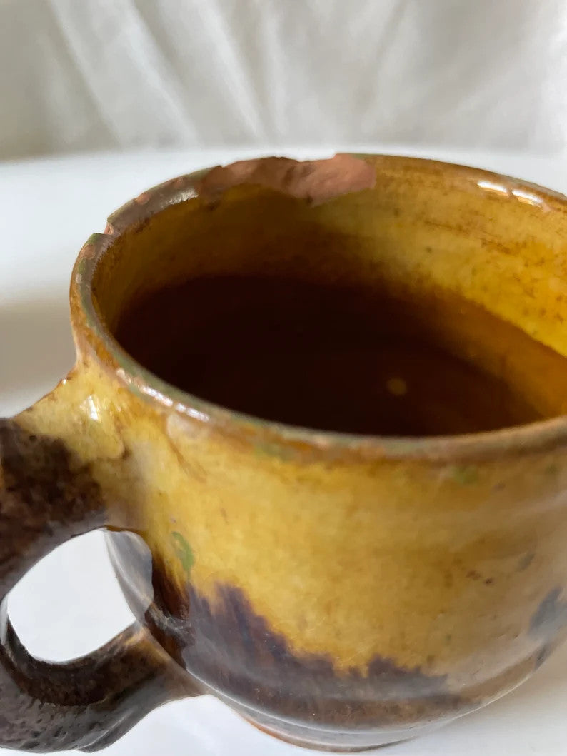 Vintage Handmade Romanian Clay Mugs, Rustic Pottery, view 3