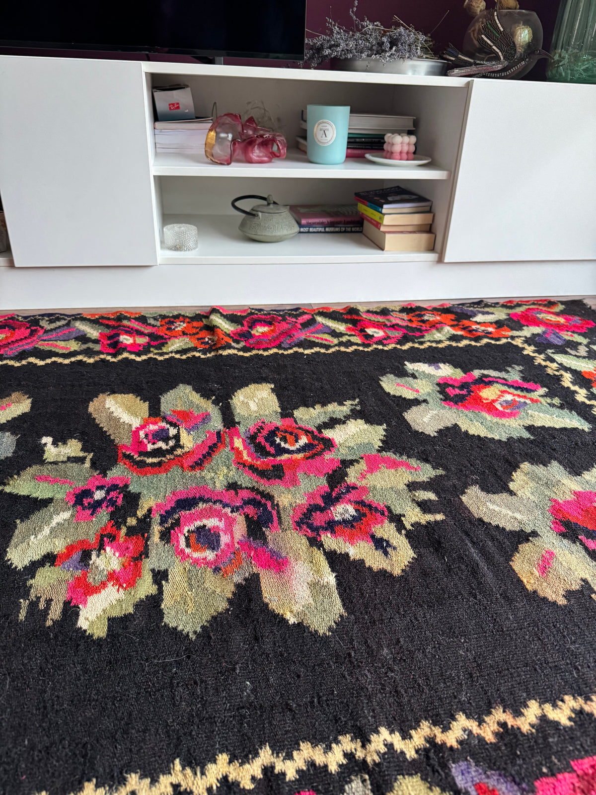 Vintage Black Floral Maramureș Wool Rug, 188x124 cm, view 10