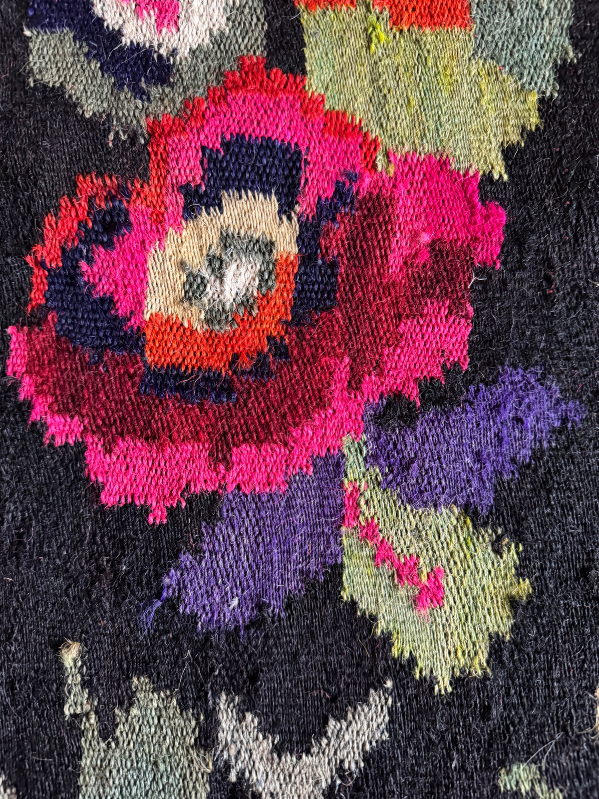 Vintage Black Floral Maramureș Wool Rug, 188x124 cm, view 12