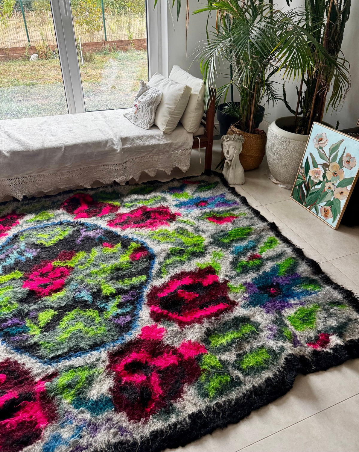 Vintage Floral Maramureș Wool Cerga Bedspread, 230x170 cm, view 14
