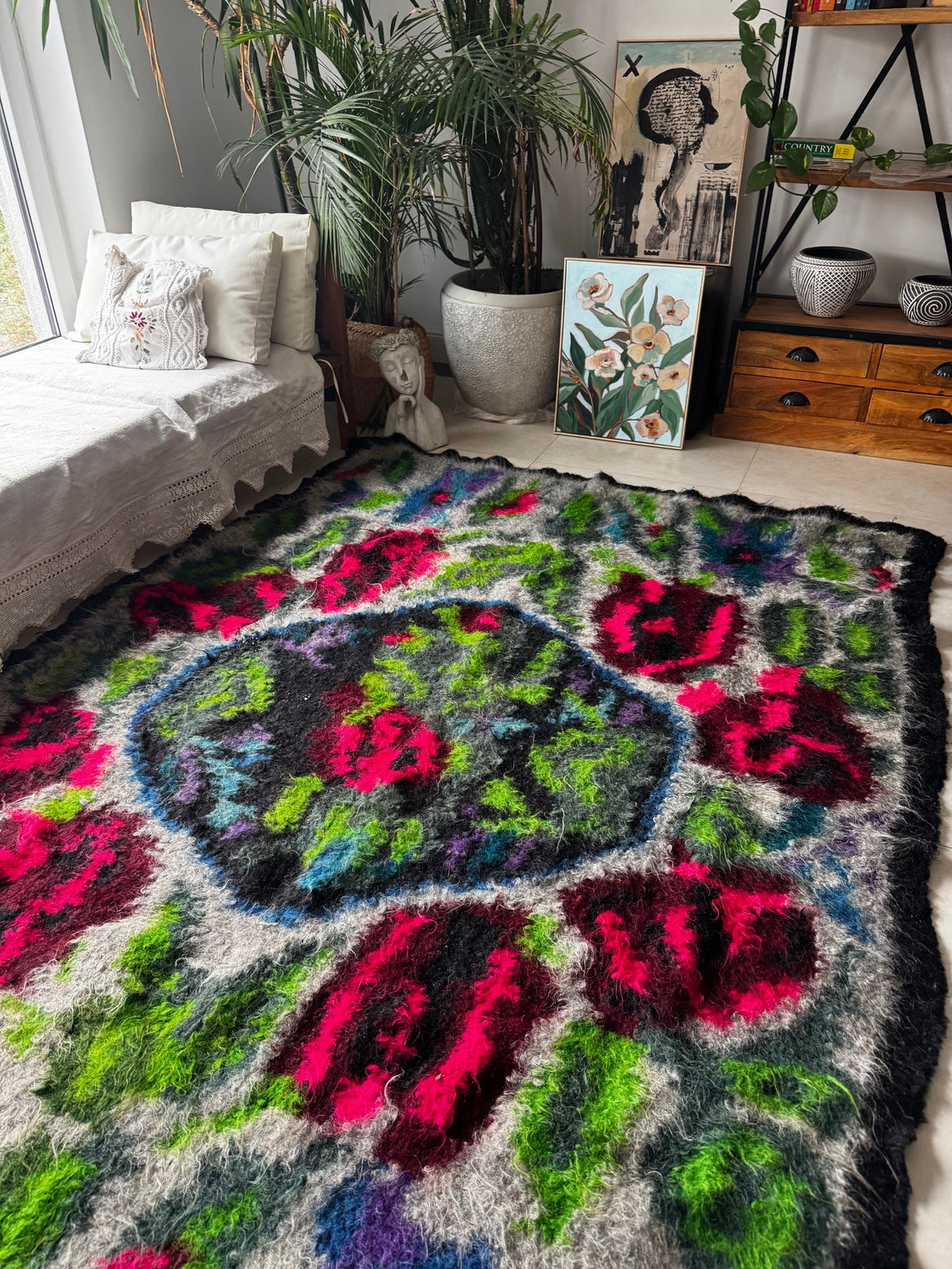 Vintage Floral Maramureș Wool Cerga Bedspread, 230x170 cm, view 15