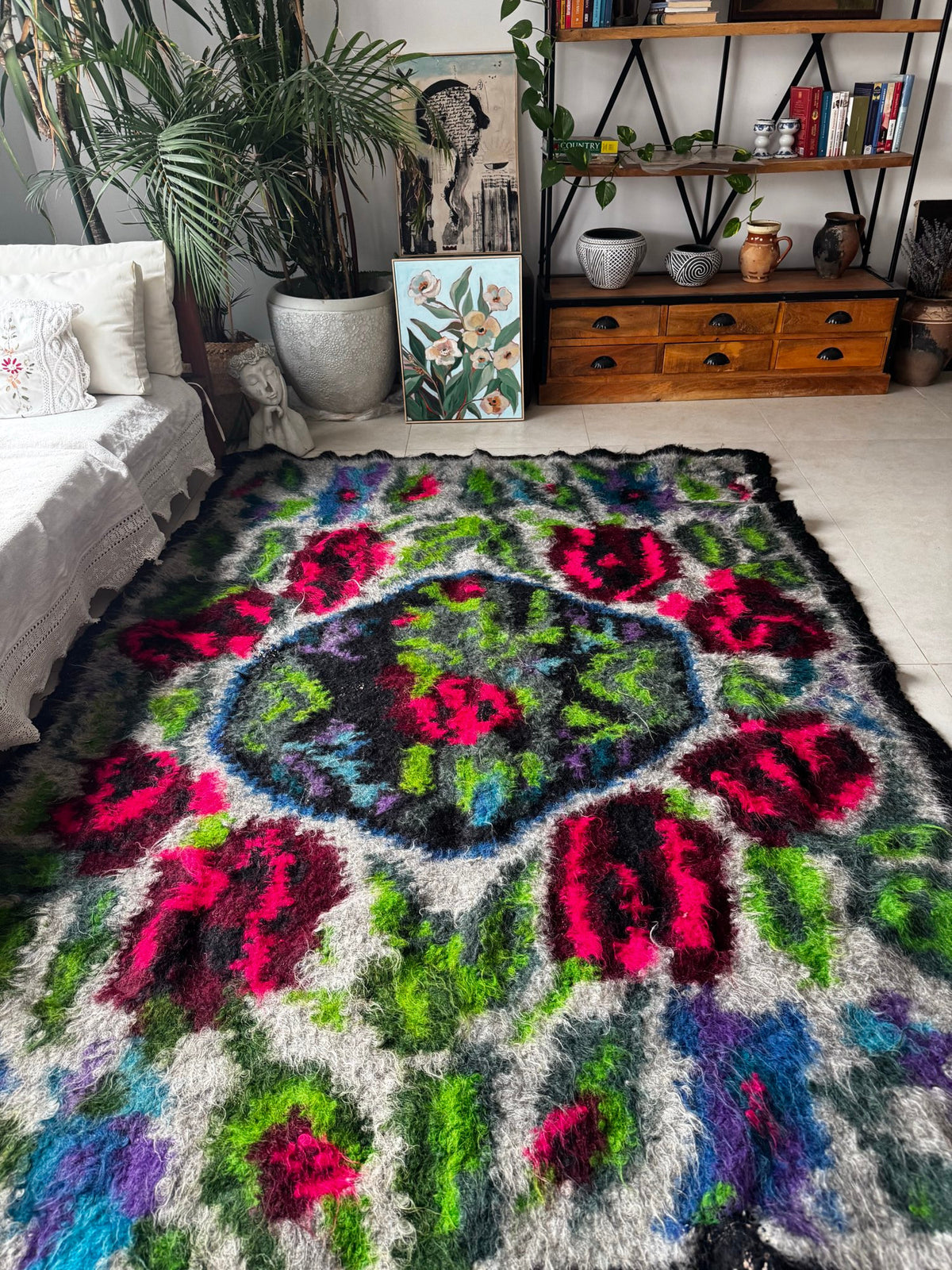 Vintage Floral Maramureș Wool Cerga Bedspread, 230x170 cm, view 2