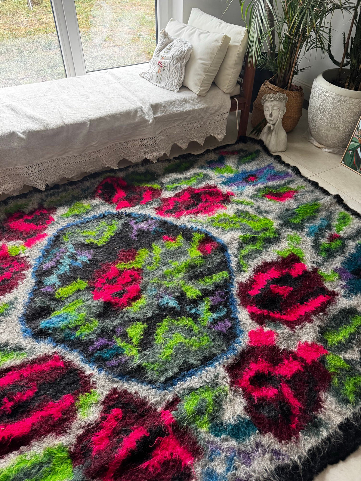 Vintage Floral Maramureș Wool Cerga Bedspread, 230x170 cm, view 3