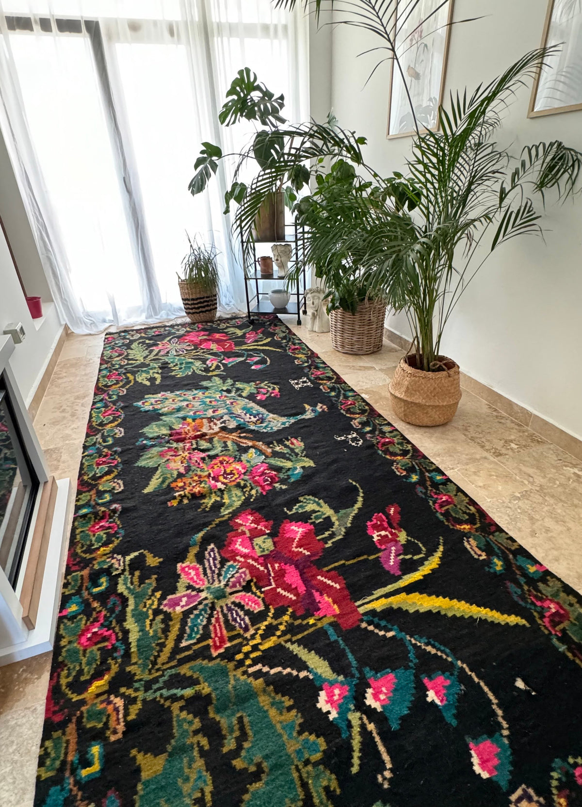 Vintage Moldavian Wool Rug with Peacock, 360x147 cm, view 12