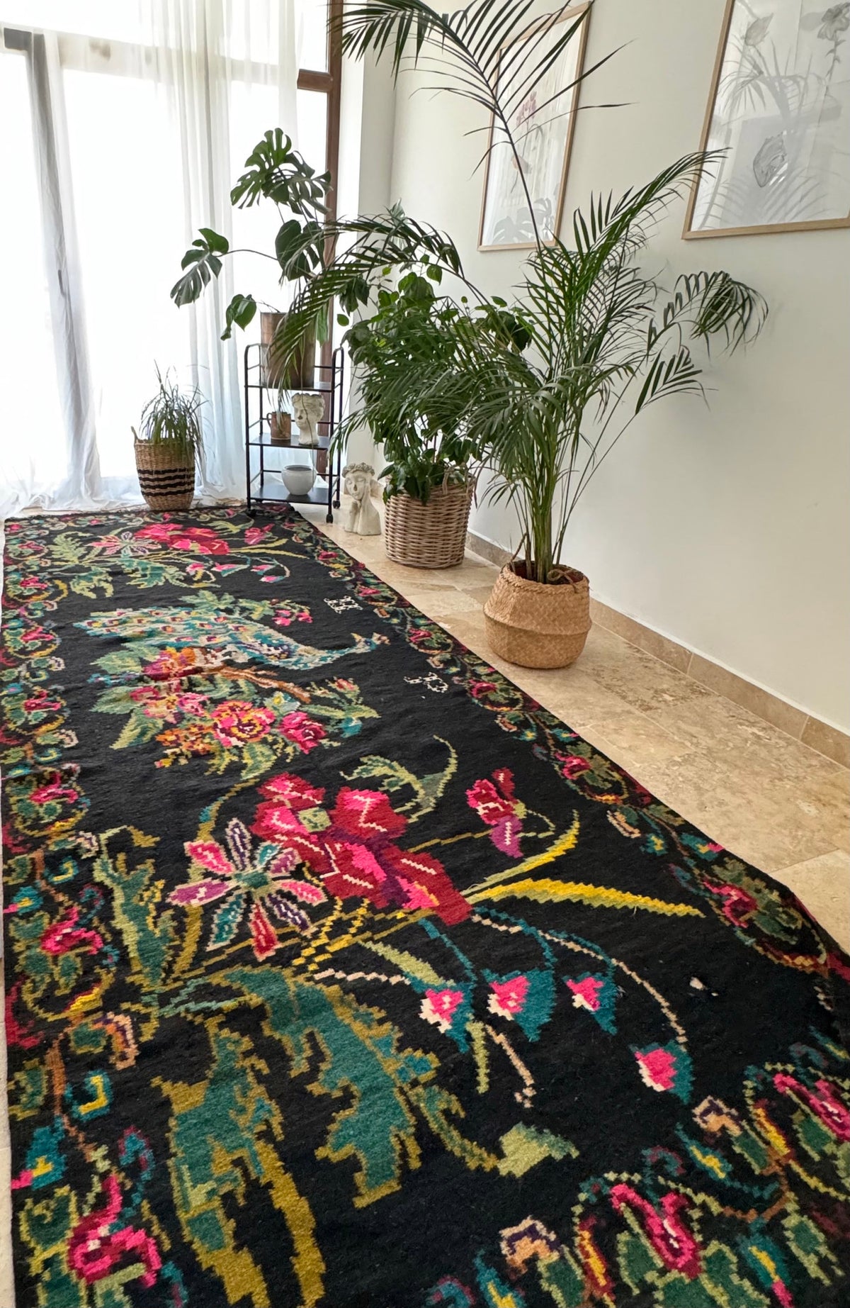 Vintage Moldavian Wool Rug with Peacock, 360x147 cm, view 2