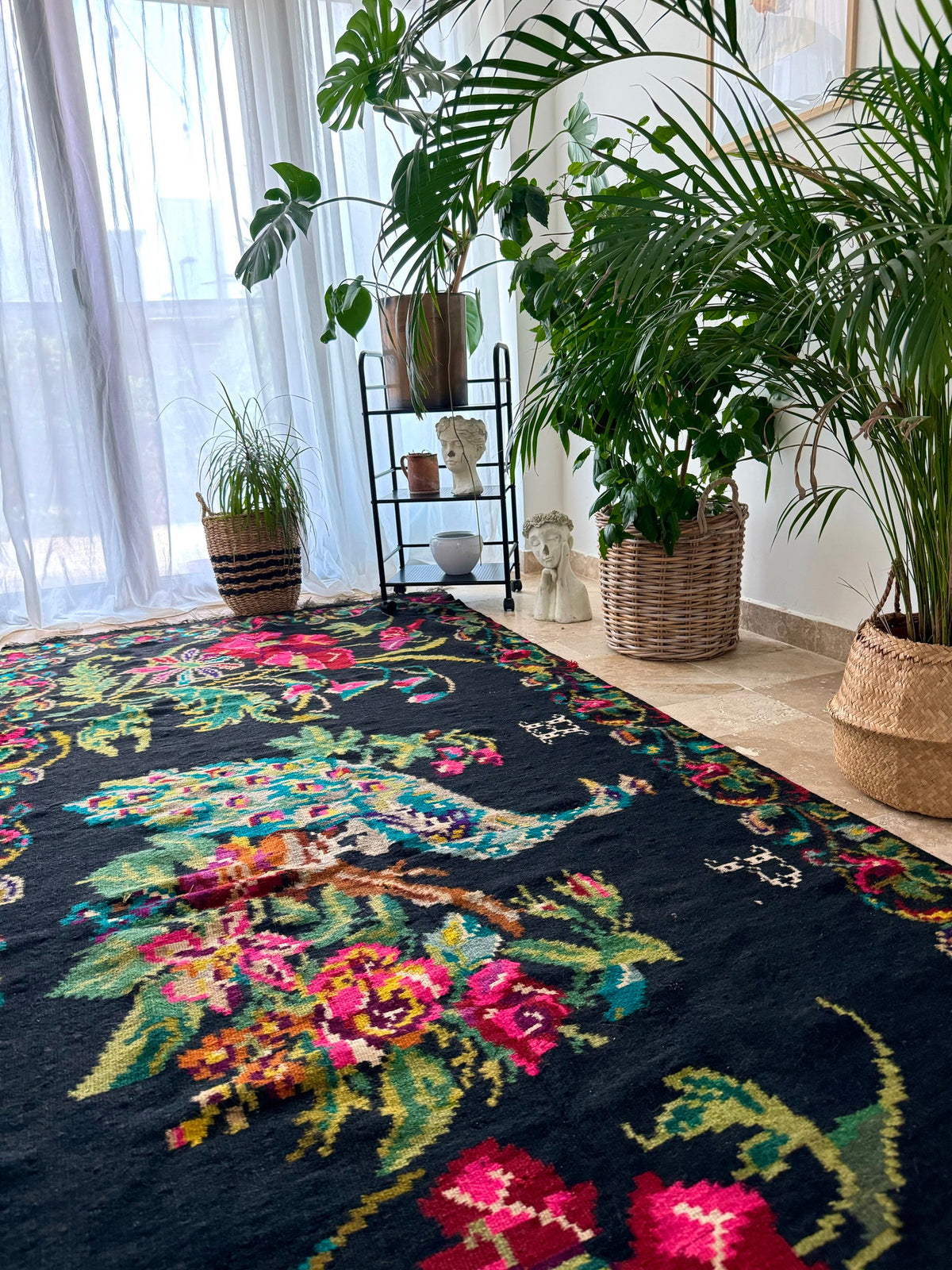 Vintage Moldavian Wool Rug with Peacock, 360x147 cm, view 3