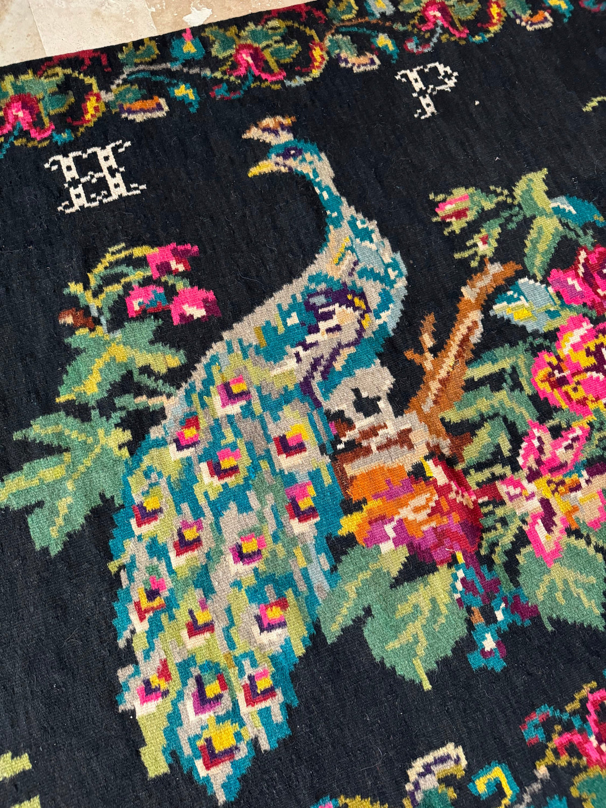 Vintage Moldavian Wool Rug with Peacock, 360x147 cm, view 5