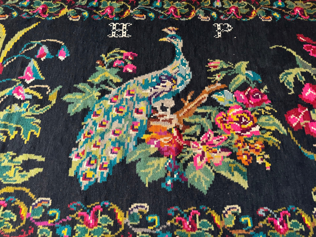 Vintage Moldavian Wool Rug with Peacock, 360x147 cm, view 6