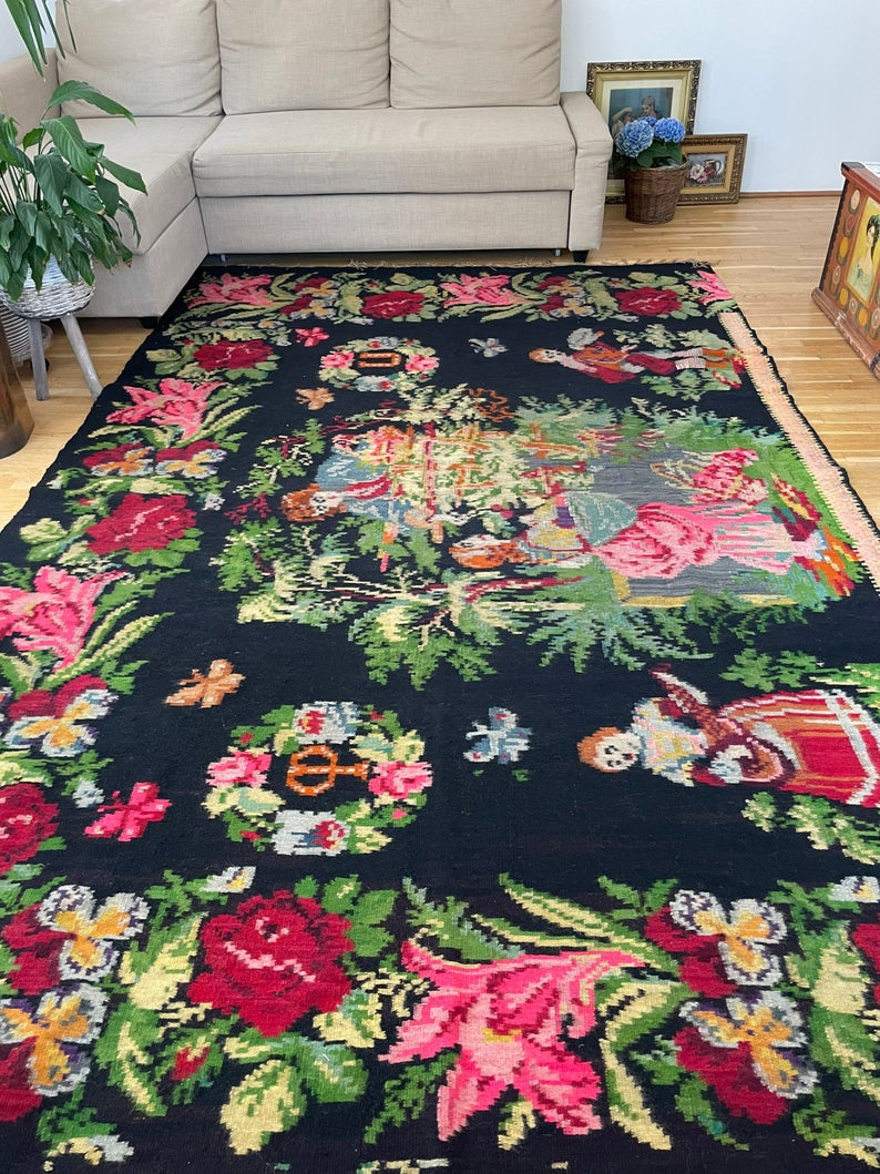 Vintage Black Muntenian Wool Rug, 317x191 cm, view 3