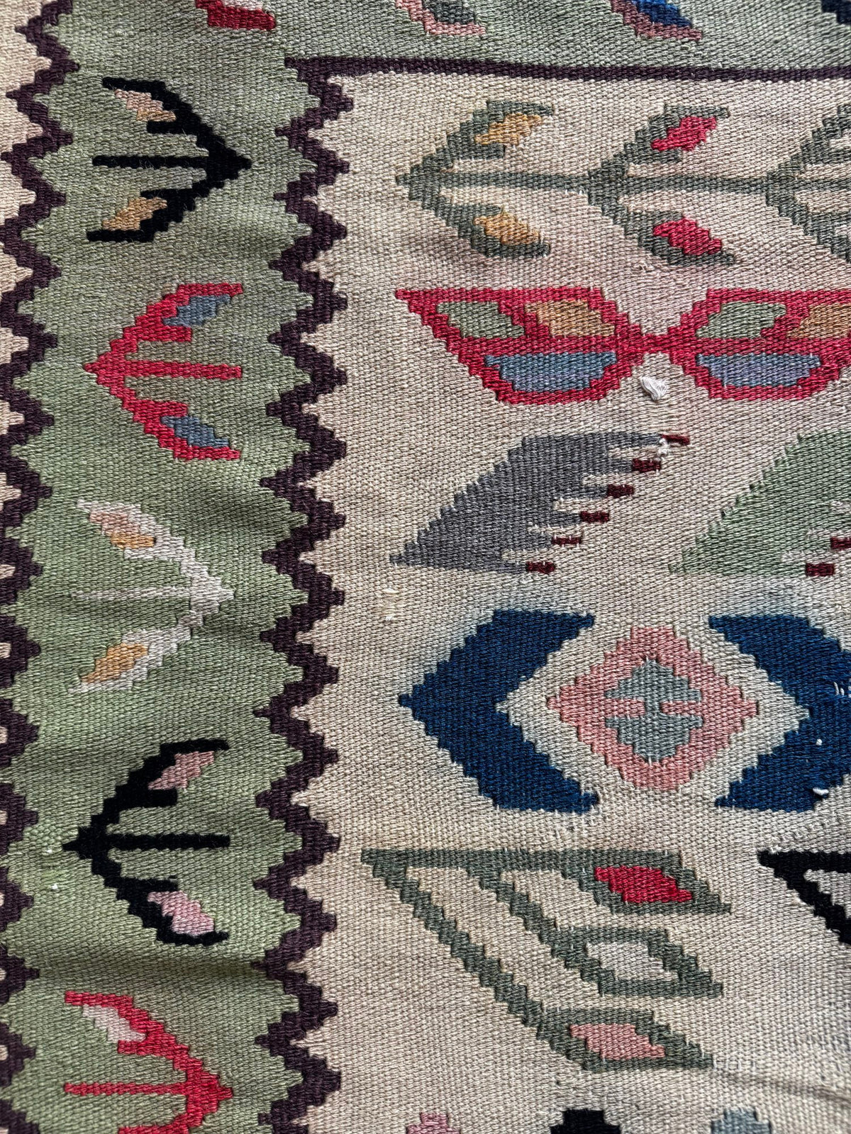 Vintage Geometric Oltenian Wool Kilim Rug, 190x100 cm, view 10