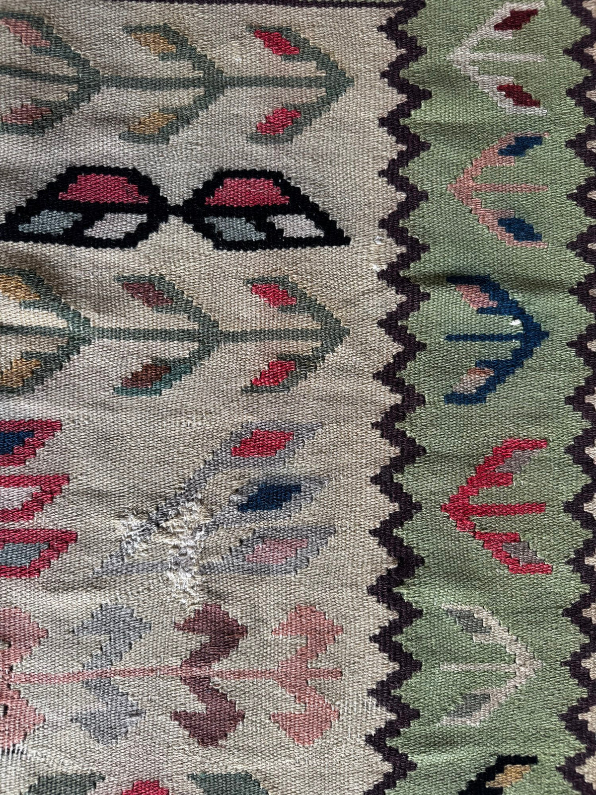 Vintage Geometric Oltenian Wool Kilim Rug, 190x100 cm, view 13