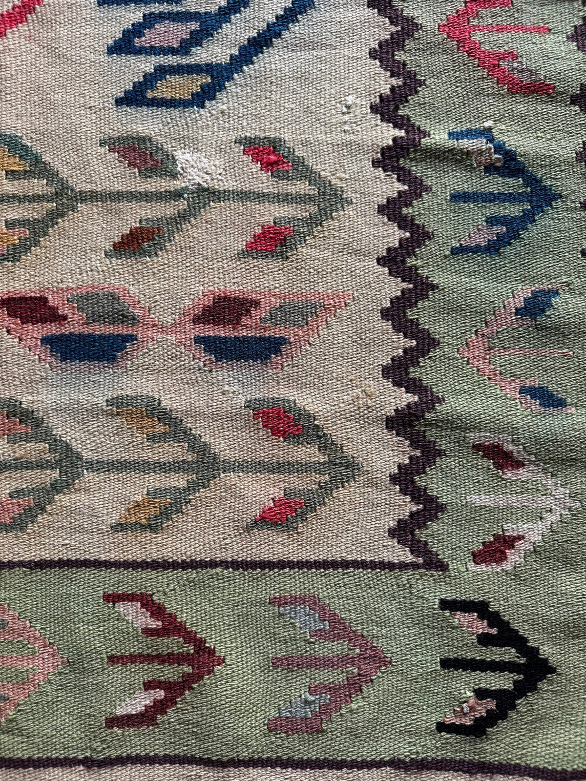 Vintage Geometric Oltenian Wool Kilim Rug, 190x100 cm, view 14