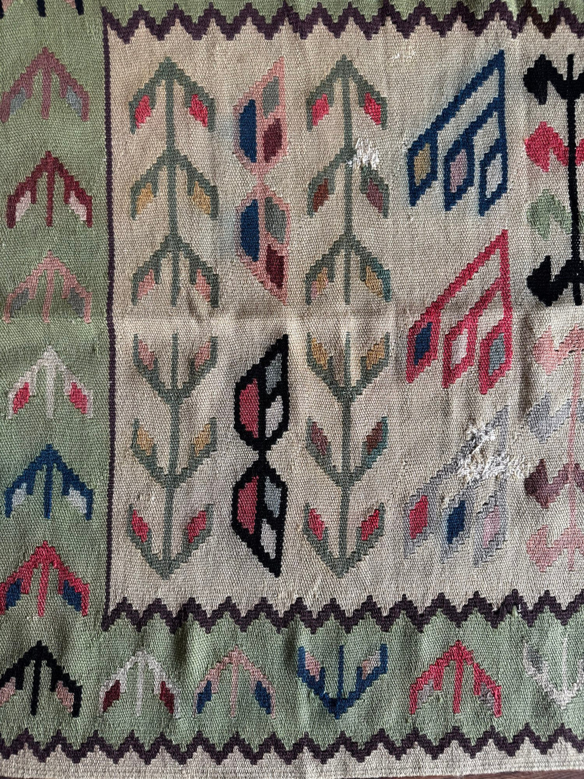 Vintage Geometric Oltenian Wool Kilim Rug, 190x100 cm, view 5