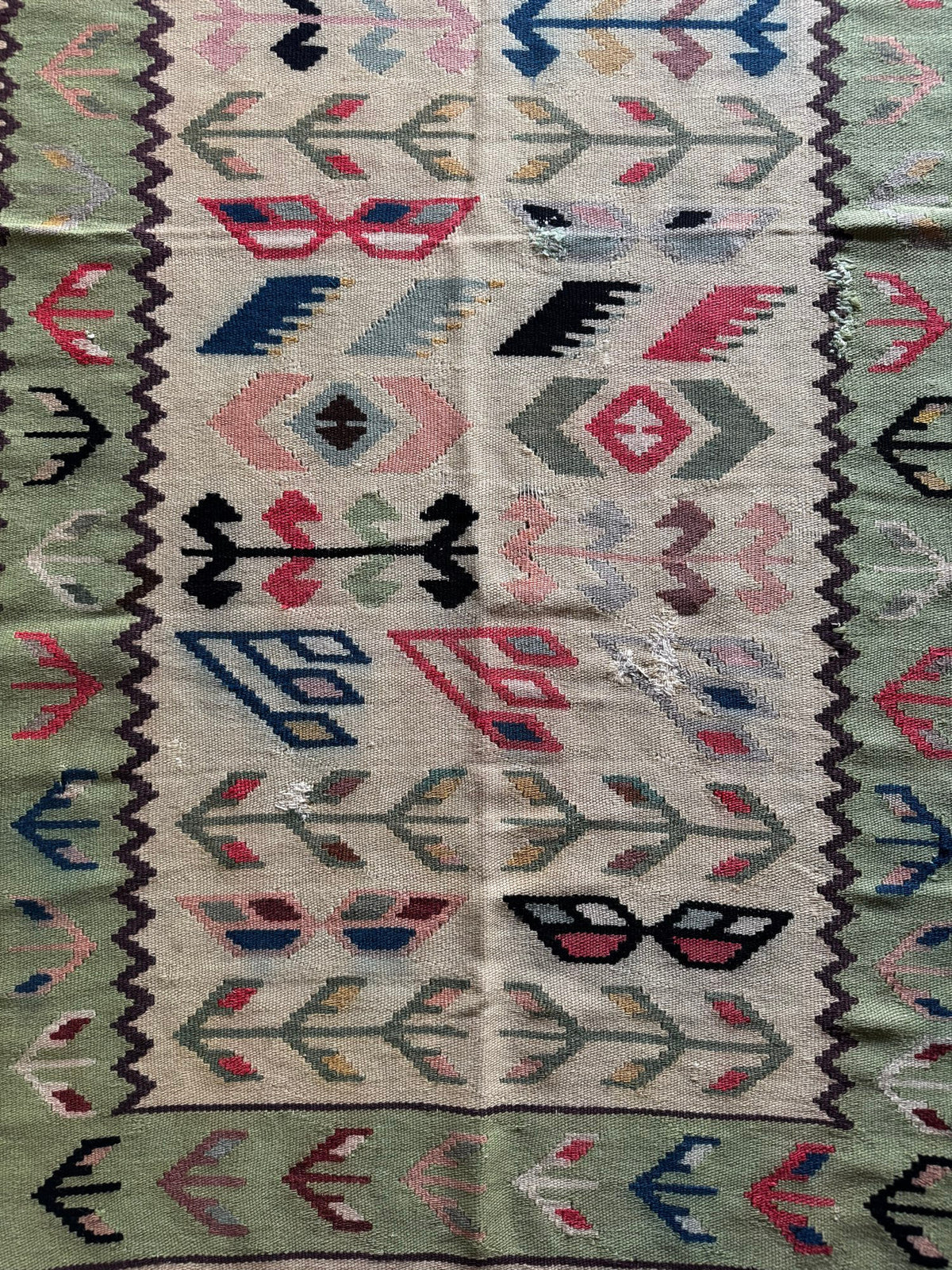 Vintage Geometric Oltenian Wool Kilim Rug, 190x100 cm, view 6