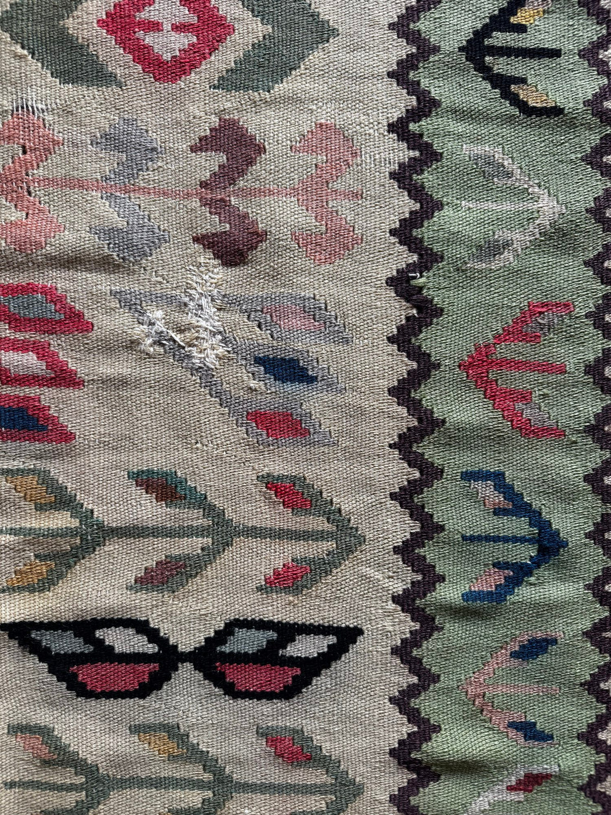 Vintage Geometric Oltenian Wool Kilim Rug, 190x100 cm, view 7