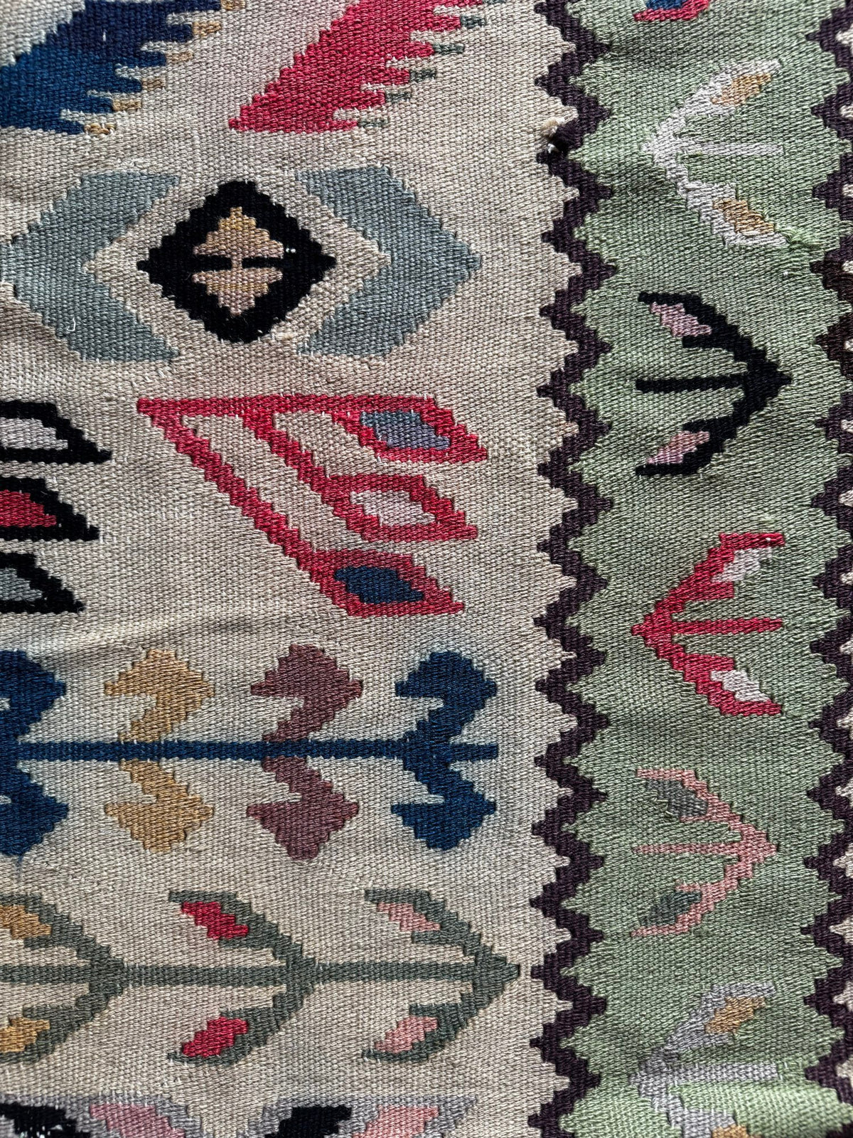 Vintage Geometric Oltenian Wool Kilim Rug, 190x100 cm, view 9
