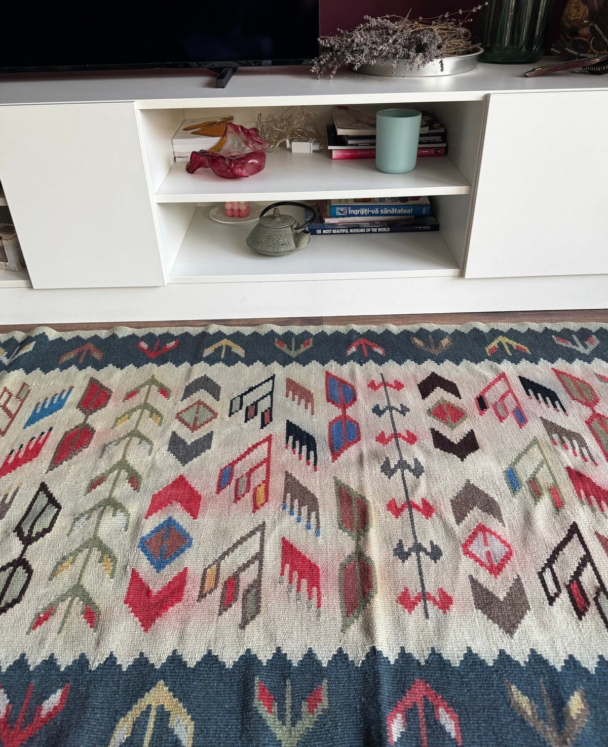 Vintage White Geometric Oltenian Kilim Runner, 295x90 cm, view 11