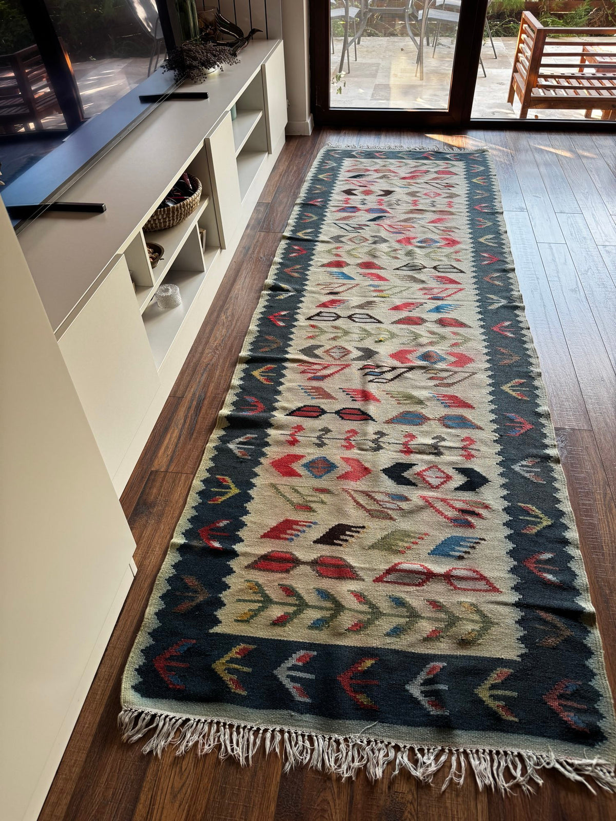Vintage White Geometric Oltenian Kilim Runner, 295x90 cm, view 14