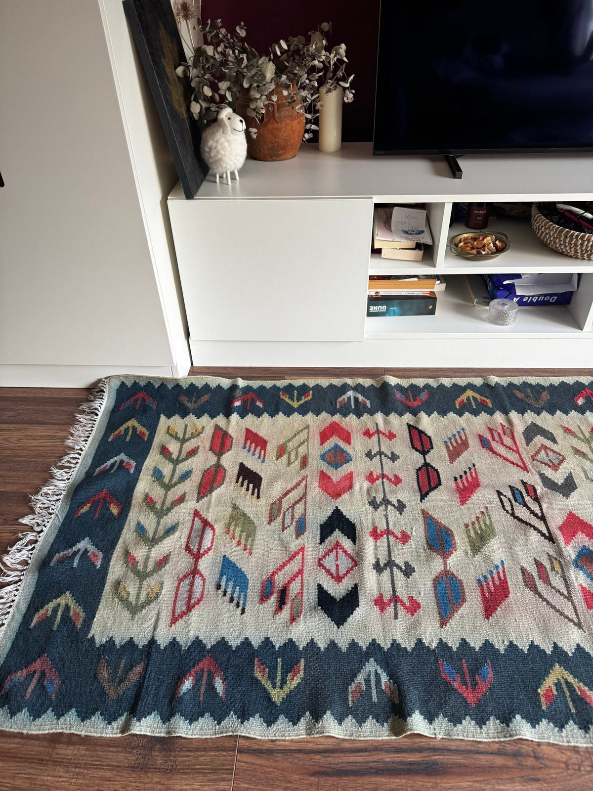 Vintage White Geometric Oltenian Kilim Runner, 295x90 cm, view 2