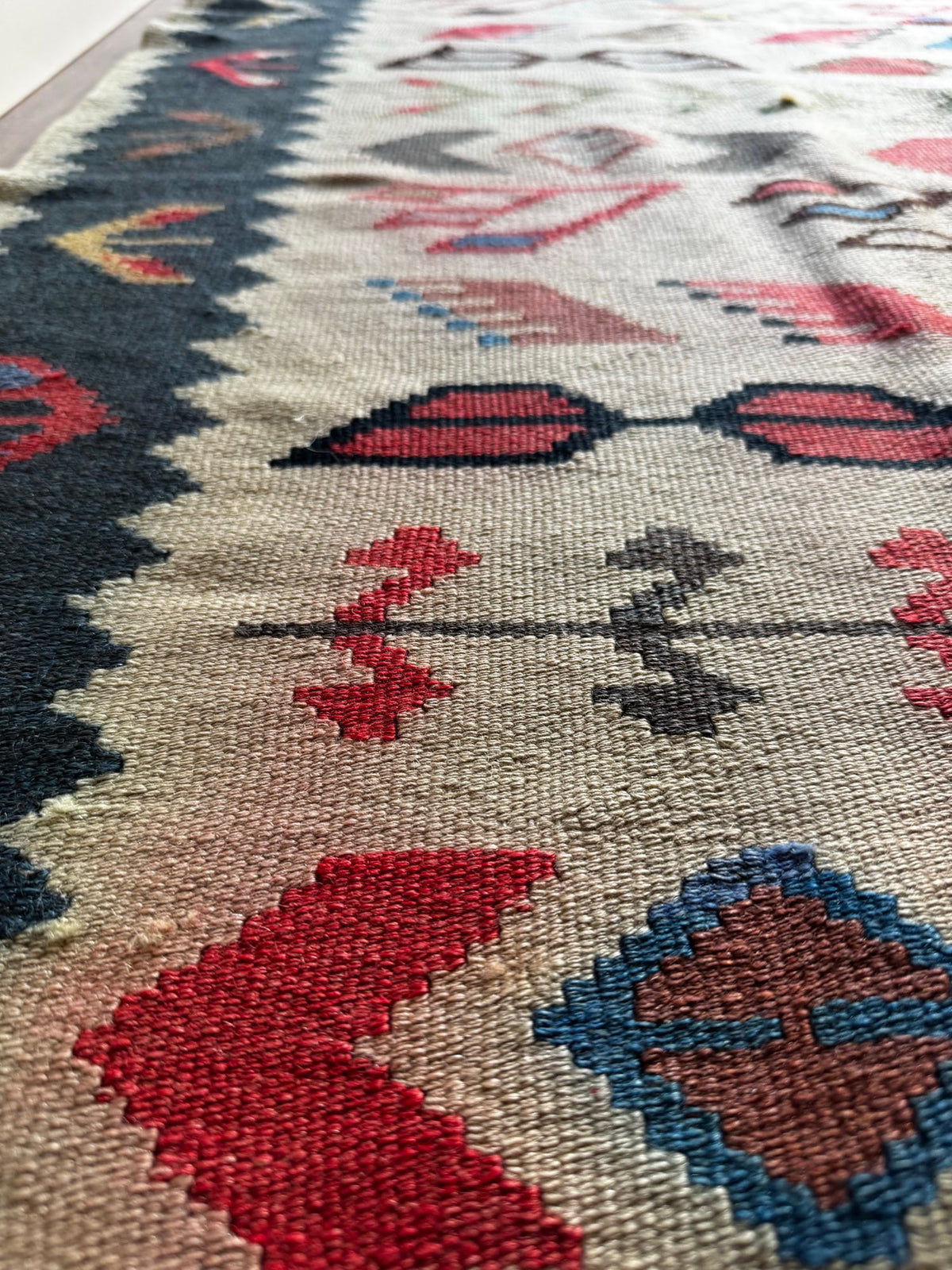 Vintage White Geometric Oltenian Kilim Runner, 295x90 cm, view 7