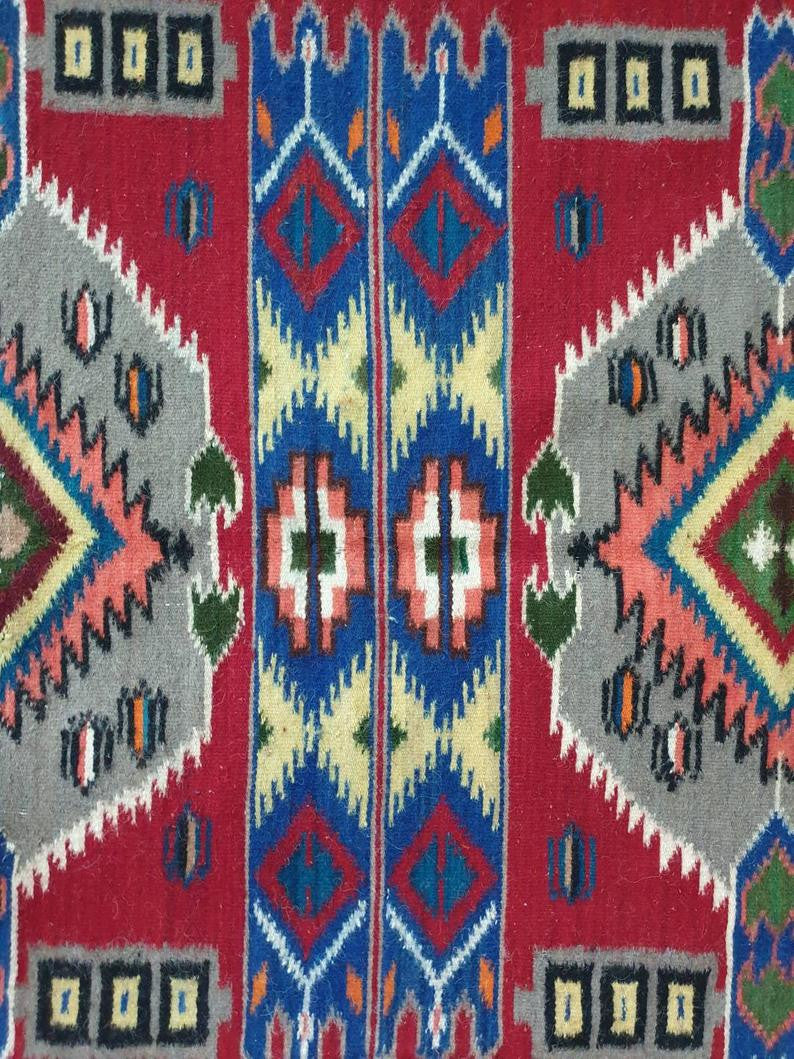 Vintage Red Floral Oltenian Wool Kilim Rug, 283x173 cm, view 8