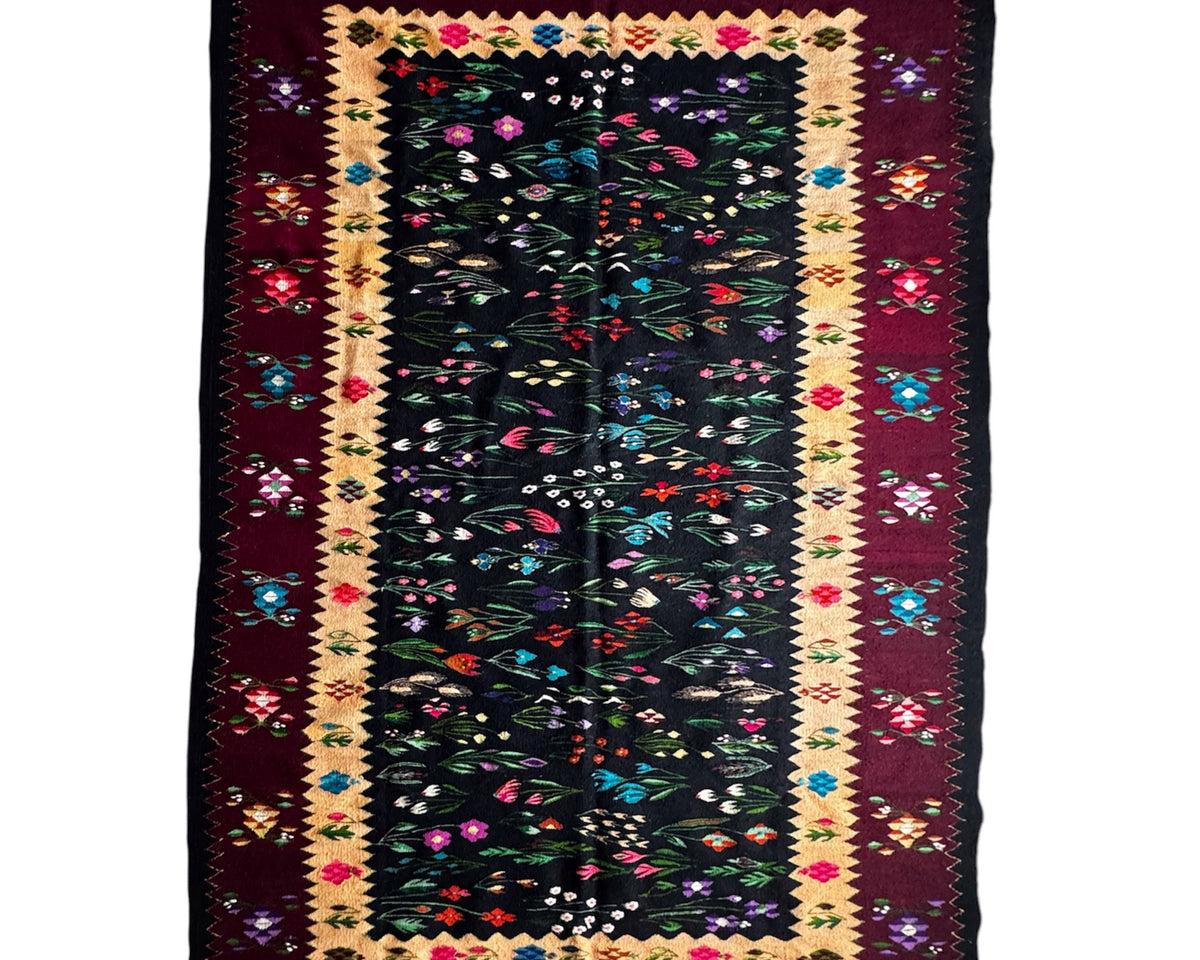 Vintage Floral Oltenian Wool Kilim Rug, 283x183 cm