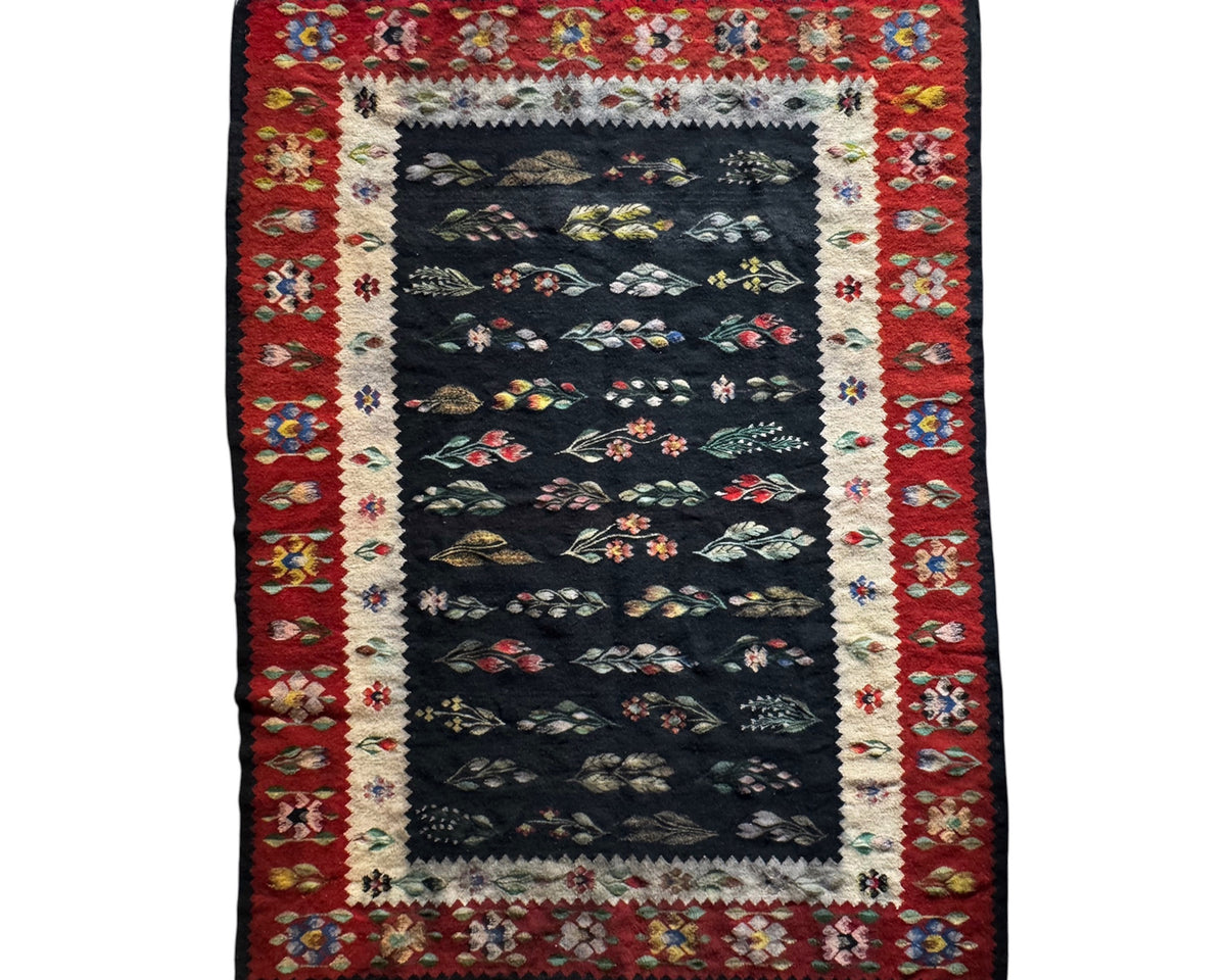 Vintage Geometric Oltenian Wool Kilim Rug, 195x143 cm