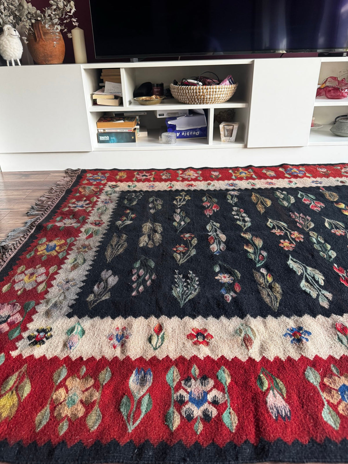 Vintage Geometric Oltenian Wool Kilim Rug, 195x143 cm, view 13
