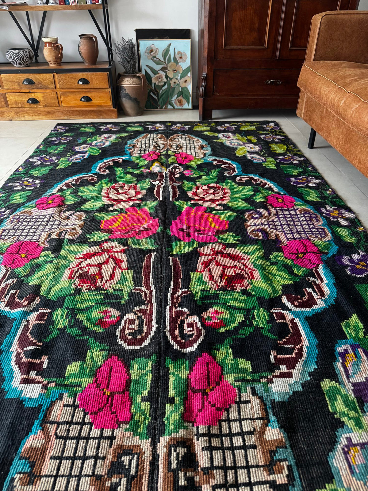 Vintage Floral Oltenian Wool Rug, 295x160 cm, view 3